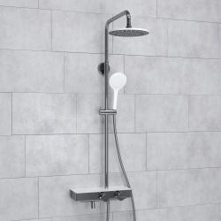 Душевая система WasserKRAFT Aller, высота 800-1250 мм, цвет хром/белый, комплект: термостатический смеситель/излив/тропический душ (с верхней лейкой)/стойка/лейка/шланг, наружного монтажа