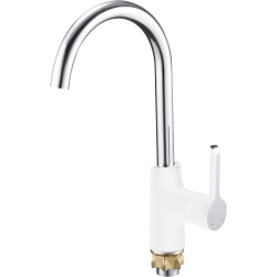 Смеситель для кухни/мойки G-lauf однорычажный, поворотный, с высоким изливом, длина 191 мм, латунь, цвет хром/белый ZOK4-A036PW