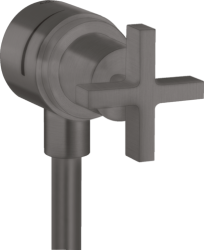 Шланговое подсоединение Axor Citterio Fixfit Stop, с запорным вентилем, с крестообразной рукояткой, размер 6 см, цвет шлифованный черный хром, круглое, настенное, латунное, с клапаном обратного тока, подключение для душевого шланга
