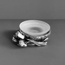 Мыльница настольная Art&Max Tulip, цвет: серебро, латунь/стекло, форма округлая, для душа/ванны/мыла, в ванную комнату, под мыло, мыльница, на стол