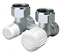 Узел угловой Far 3/4" EU нижнего подключения радиатора (Бинокль) для стальных панельных радиаторов с термоклапаном для однотрубных и двухтрубных отопительных систем с уплотнением регулируемый байпас