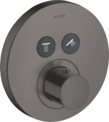 Смеситель для душа Axor ShowerSolutions, термостатический, скрытого монтажа, 2 потребителя, настенный, без излива/шланга/лейки, круглый, латунный, цвет шлифованный черный хром, с термостатом