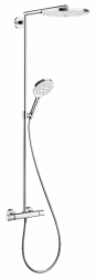 Душевая система Hansgrohe Raindance S Showerpipe 300 2jet, высота 108 см, цвет хром/белый, комплект: верхний душ/ручной душ/термостат для душа/штанга для душа/держатель для душа, наружного монтажа, настенная, латунная, с термостатом, для душа/ванной