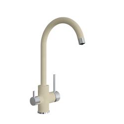 Смеситель для кухни Florentina Клио, однорычажный, поворотный, керамический, с высоким изливом, высота излива 28 см, латунь, с подключением к фильтру чистой воды, цвет бежевый