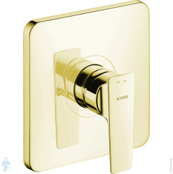 Смеситель для душа Axor Citterio E, однорычажный, скрытого монтажа, керамический, настенный/встраиваемый, без излива, без шланга/лейки, квадратный, латунь, цвет полированное золото, для душа/ванной