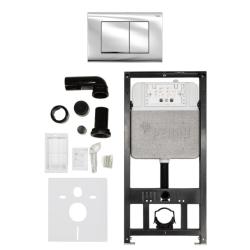 Инсталляция для унитаза Рехау Novaflow с панелью смыва Nova Quad 001 (прямоугольные клавиши) цвет хром глянец, система для подвесного унитаза, со скрытым смывным бачком (бак), комплект, размеры рамы (каркас) 520х125х1147 мм