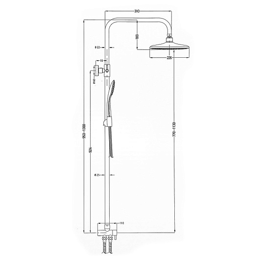 Душевой гарнитур Esko Eiger 930-1400 мм цвет хром, тропический душ (с верхней лейкой)/стойка/лейка/шланг, наружного монтажа