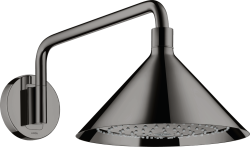 Верхний душ AXOR Showers/Front 240 2jet с держателем, настенный монтаж, круглый, с 2 режимами, размер 27,9х27,9 см, металлический, цвет: полированный черный хром, для душа/ванной