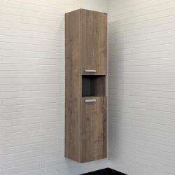 Пенал Comforty Никосия 35, 35х160х32 см, подвесной, цвет: дуб темный, 2 распашные дверцы/открытая полка, шкаф/шкафчик подвесной, прямоугольный, левый/правый, левосторонний/правосторонний/универсальный