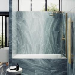Душевая шторка на ванну MaybahGlass, 140х30 см, прозрачное стекло/профиль широкий, цвет золото, фиксированная, закаленное стекло 8 мм, плоская/панель, правая/левая, правосторонняя/левосторонняя, универсальная