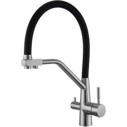 Смеситель для кухни G-lauf ZAM18-F090YB с подключением к фильтру, гибким изливом, нержавеющая сталь/черный ZAM18-F090YB