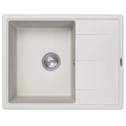 Мойка кухонная ABBER Quarz, 65х51х21,7 см, врезная, кварцевый композит, прямоугольная, цвет белый матовый, с крылом, без отверстия под смеситель, слив-перелив, врезная в столещницу, для кухни
