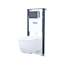 Комплект IDDIS Basic 3 в 1 инсталляция Profix, подвесной унитаз Aiger с сиденьем из дюропласта с микролифтом и функцией быстрого снятия, клавиша смыва черная BASAI02i73