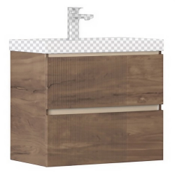 Тумба под раковину Velvex Mondi 600-0-2, 590х356х490 мм подвесная, цвет акация темная, 2 выдвижных ящика, подходит раковина Classica 60 Slim, универсальная, в ванную комнату