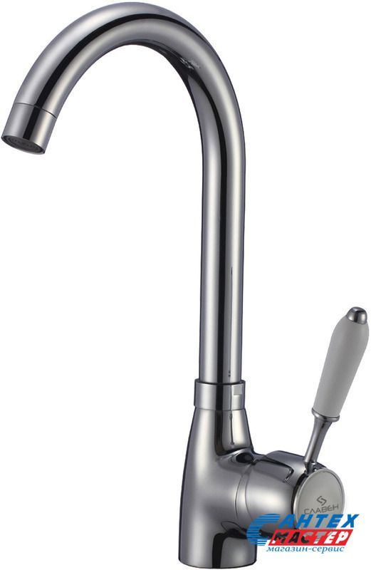 Смеситель для раковины Славен однорычажный, излив длинный, длина 235 мм, керамический, латунь, цвет хром, без донного клапана