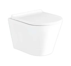 Унитаз подвесной Aquatek Альфа белый, горизонтальный (в стену) выпуск, с сиденьем микролифт, дюропласт, безободковый, с системой антивсплеск, под скрытый бачок