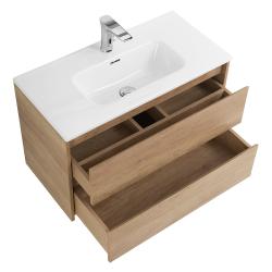 Тумба под раковину BelBagno Kraft 39, 80х39х53 см, подвесная, 2 выкатных ящика, ЛДСП, цвет: светлое дерево, шкафчик навесной, механизм доводчика, прямоугольная
