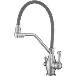 Смеситель для кухни/мойки ROSE однорычажный, с подключением к фильтру, гибкий излив, поворотный, высокий, длина 245 мм, латунь, силикон, цвет сатин