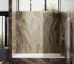 Душевая шторка на ванну MaybahGlass, 140х90 см, бронзовое матовое стекло/профиль широкий, цвет хром, фиксированная, закаленное стекло 8 мм, плоская/панель, правая/левая, правосторонняя/левосторонняя, универсальная