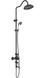 Душевая система Aquatek Классик с термостатом, 1029-1529 мм, цвет матовый черный, комплект: термостатический смеситель/излив/тропический душ (с верхней лейкой)/лейка/стойка/шланг, латунь/нержавеющая сталь