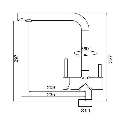 Смеситель для кухни/мойки Splenka S70.61.03 с каналом для фильтрованной воды, однорычажный, поворотный, керамический, излив 235 мм, высота излива 297 мм нержавеющая сталь, цвет золотой сатин