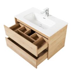 Тумба под раковину BelBagno Kraf 80, 80х46х53 см, подвесная, 2 выкатных ящика, ЛДСП, цвет: светлое дерево, шкафчик навесной, механизм доводчика, прямоугольная