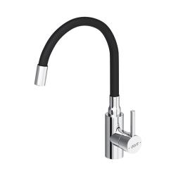 Смеситель для кухни/мойки Dorff Logic однорычажный, поворотный/гибкий излив, керамический, длина излива 197 мм, нержавеющая сталь/силикон, цвет хром/черный