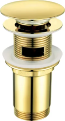 Донный клапан Deante, click-clack/клик-клак, круглый, латунь, цвет золото, с переливом, для раковины/умывальника