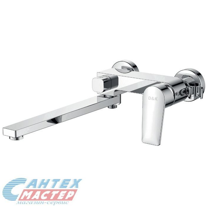 Смеситель для ванны/душа D&K Lessing Rhein однорычажный, керамический, настенный, излив длинный литой 320 мм, латунь хром, горизонтальный, фиксированный, однорукий, кран, комплект, сантехника, размер, характеристики, высота, расстояние (Д&K)