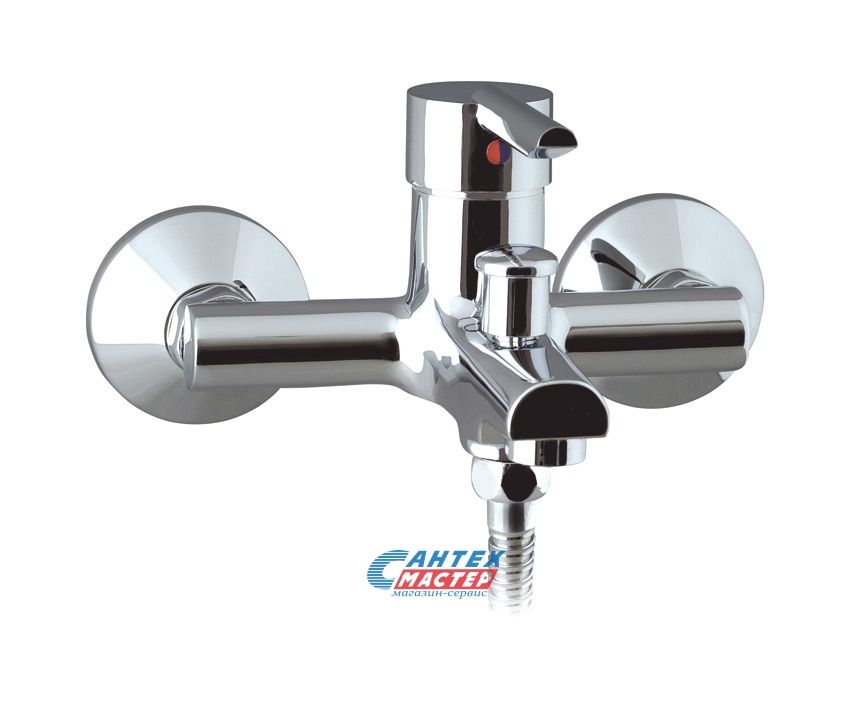 Смеситель для ванны/душа Mofem 202 Rumba однорычажный, керамический, настенный, излив фиксированный 140 мм, с гибким шлангом, душем/лейкой, латунь, цвет хром, короткий, универсальный, горизонтальный, рычажный, кран, комплект, сантехника, размер