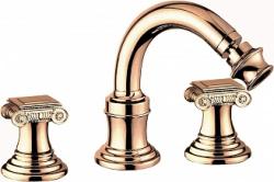 Смеситель для биде Cezares Aphrodite, на 3 отверстия, двухвентильный, низкий, длина излива 135 мм, неповоротный, керамический, латунь, цвет бронза, с донным клапаном