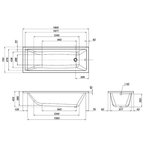 Ванна Am.Pm Gem 180х70 акриловая, цвет белая, (без гидромассажа, рамы, сифона, фронтальной панели) прямоугольная, левосторонняя/правосторонняя