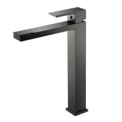 Смеситель для раковины/умывальника Knotlor Stable, высокий, однорычажный, неповоротный, керамический, длина излива 175 мм, латунь, цвет вороненая сталь, матовая