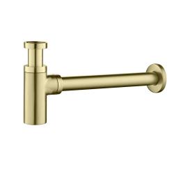 Сифон для раковины Aquatek AQ6012BG бутылочный, без выпуска, 1 1/4" горизонтальный/боковой выпуск (в стену), латунь/нержавеющая сталь, цвет шлифованное золото, для раковины/умывальника