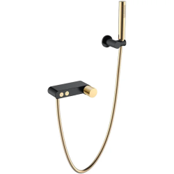 Смеситель для ванны/душа Boheme Stick, однорычажный, настенный, керамический, неповоротный, каскадный излив, латунь, цвет черный/золото