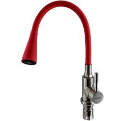 Смеситель для кухни/мойки LEDEME, однорычажный, поворотный, латунный, гибкий излив, нержавеющая сталь, цвет красный