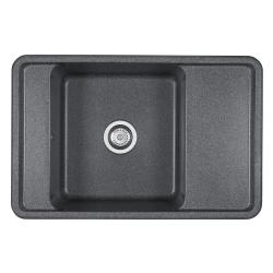 Мойка кухонная Акватон Беллис 78, 78х25х51 см, врезная, литой мрамор, прямоугольная, цвет графит, без отверстия под смеситель, с крылом, реверсивная, универсальная, слив-перелив