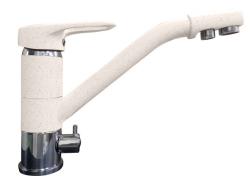 Смеситель для кухни/мойки GranFest, с подключением фильтра для питьевой воды, однорычажный, керамический картридж, низкий, с поворотным изливом, длина 215 мм, латунь, цвет белый