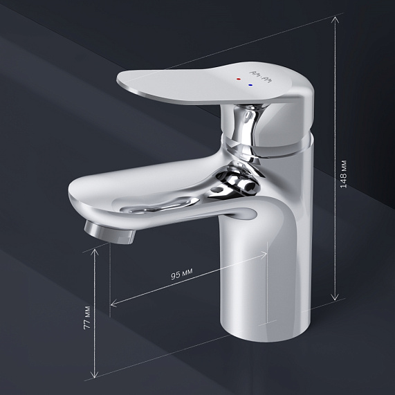 Смеситель для раковины/умывальника AM.PM Sunny, однорычажный, неповоротный, керамический, длина излива 95 мм, латунь, цвет хром