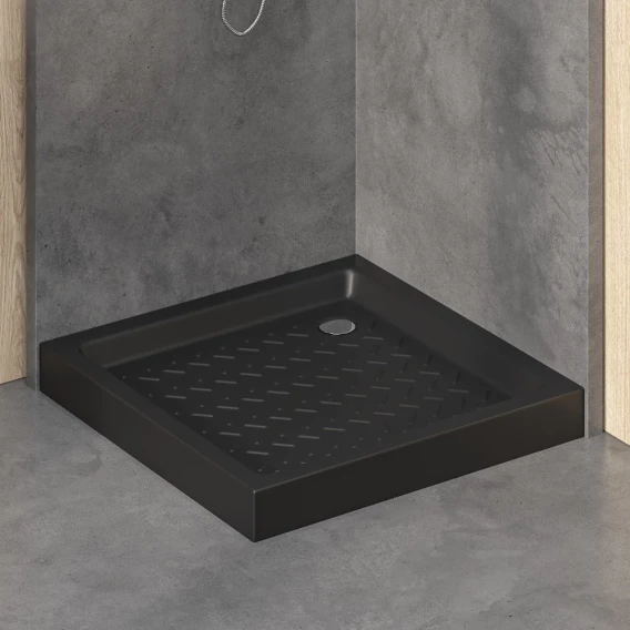 Душевой поддон RGW CER CR В, 90х90х10 см, квадратный, керамический, низкий, цвет: черный, с антискользящим покрытием, с бортиком, литой, литьевой, для душа