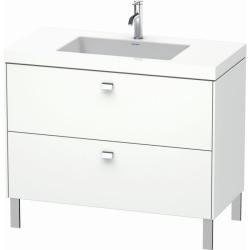 Тумба c раковиной Duravit Brioso, 100х48х70,1 см, напольная, 2 выдвижных ящика, ДСП, цвет: белый матовый/хром /Vero Air, мебельная, прямоугольная, цвет белый, фарфоровая, 1 отверстие под смеситель, без перелива