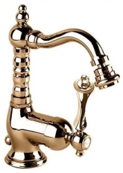 Смеситель для биде Cezares Margot, однорычажный, низкий, длина излива 155 мм, поворотный, керамический, латунь, цвет золото 24 карат, с донным клапаном