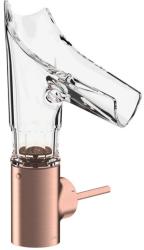 Смеситель для раковины Axor Starck V 140, однорычажный, стеклянный поворотный излив, с фасетной огранкой, длина излива 12,5 см, керамический, латунь, цвет: шлифованное красное золото, с незапираемым сливным набором