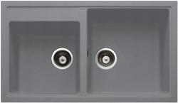 Мойка кухонная Longran Classic, 86х50х20,5 см, две чаши, врезная, искусственный гранит, прямоугольная, цвет крома, без отверстия под смеситель, без крыла, слив-перелив, врезная в столещницу, для кухни
