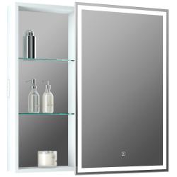 Зеркальный шкаф Континент "Aperio Led", 80х80 см, подвесной, с LED/ЛЕД-подсветкой, выключатель: сенсорный, цвет белый, зеркало, 1 распашная дверца/открытые полки, квадратный, правый