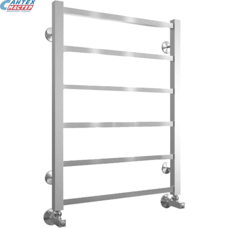 Полотенцесушитель 500x700 мм Terminus Контур П6 1/2" дюйм. водяной, нижнее подключение, из нержавеющей стали, форма лесенка, настенный, цвет хром, для ванны, вертикальный, к стояку горячей воды, отопления, межосевое расстояние