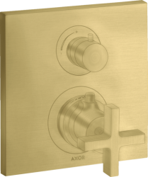 Смеситель для душа Axor Citterio, термостатический, с запорным/переключающим вентилем, с крестообразной рукояткой, скрытого монтажа, настенный, без излива/шланга/лейки, квадратный, латунный, цвет шлифованная медь, с термостатом