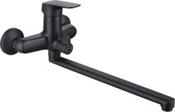 Смеситель для ванны/душа Aquatek Вега однорычажный, керамический, настенный, излив поворотный 320 мм, без шланга и лейки, латунь, цвет черный матовый