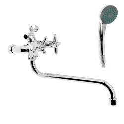 Смеситель для ванны/душа Accoona, настенный, двухвентильный, поворотный, керамический, длина излива 300 мм, латунь, цвет хром