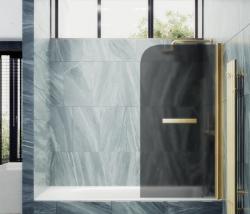Душевая шторка на ванну MaybahGlass, 140х50 см, графитовое матовое стекло/профиль золото, поворотная, закаленное стекло 6 мм, плоская/панель, правая/левая, правосторонняя/левосторонняя, универсальная